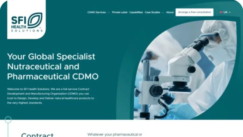 SFI Health Solutions homepage: Your Global Specialist Nutraceutical and Pharmaceutical CDMO
